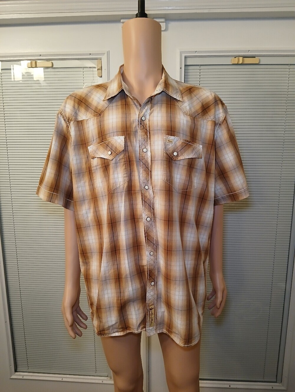 Larry Mahan Brown and Cream Plaid Short-Sleeve Western Shirt